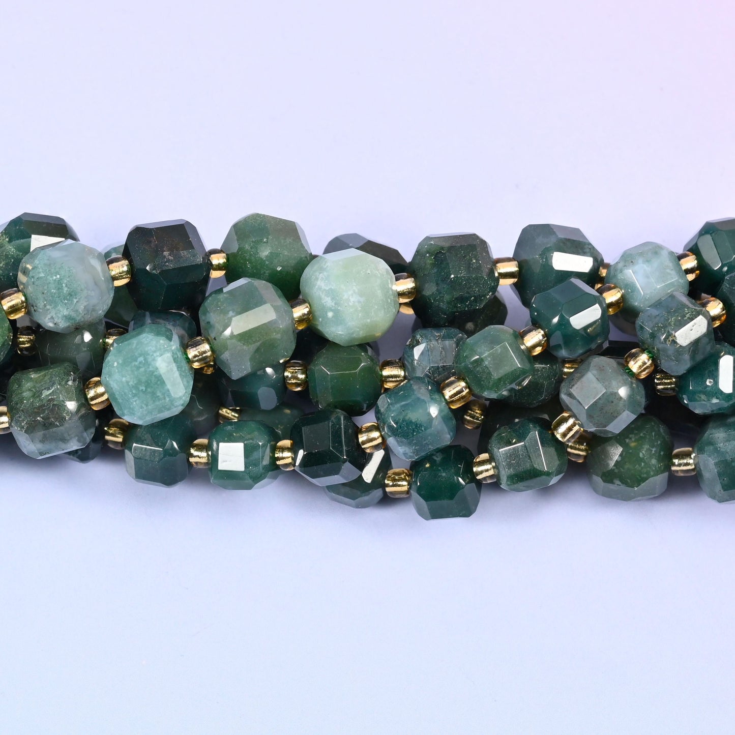 Moss Agate Faceted Cube Beads, 6mm approximately 43 beads / 8mm approximately 38 beads