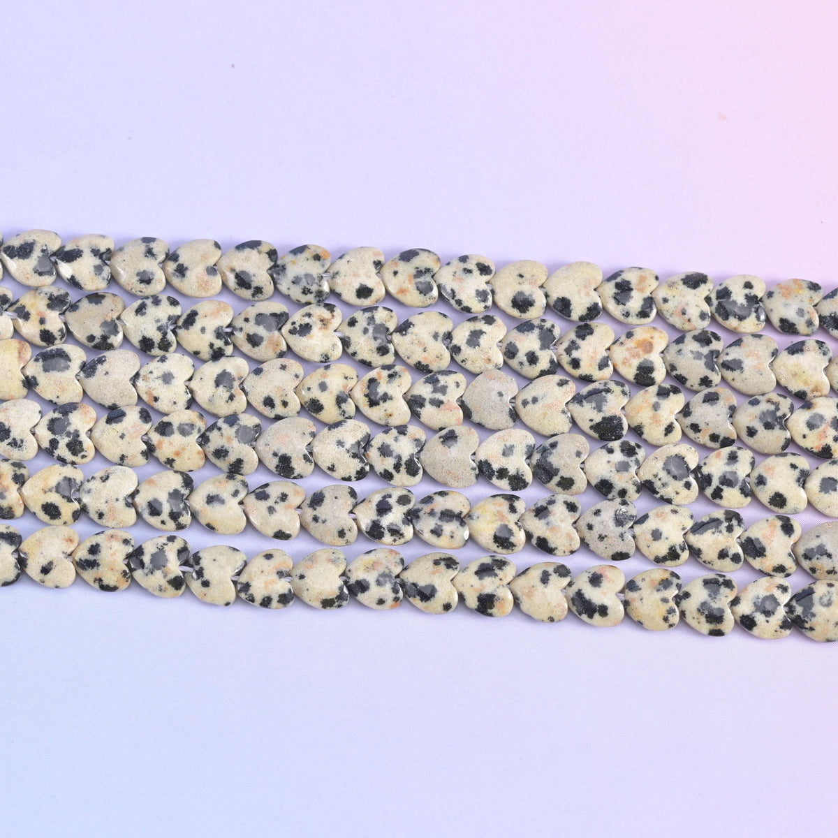 Dalmatian Jasper Heart Beads in cream to oatmeal with black and brown spots