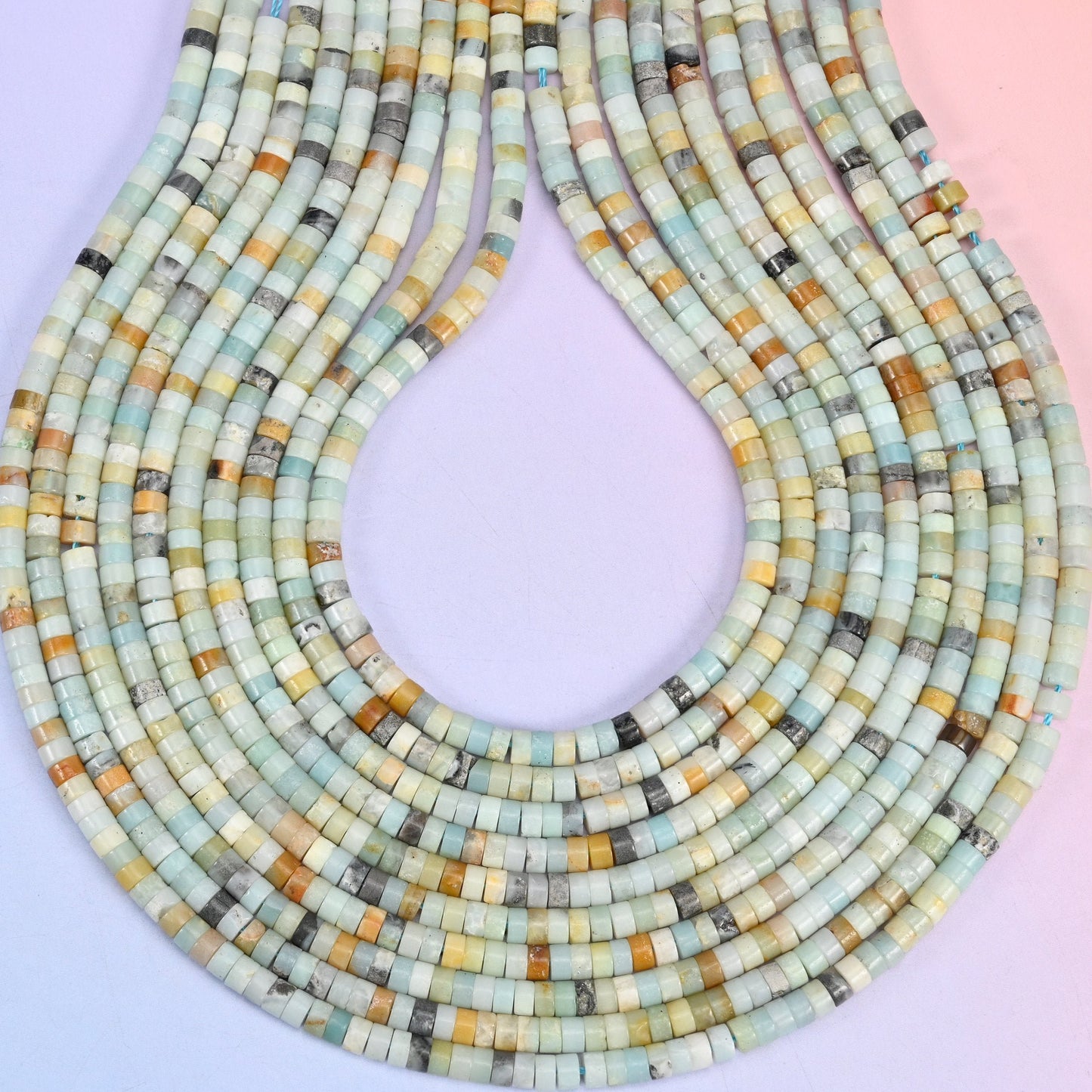 Multi-Color Amazonite Smooth Heishi Disc Beads, hole 1.0mm