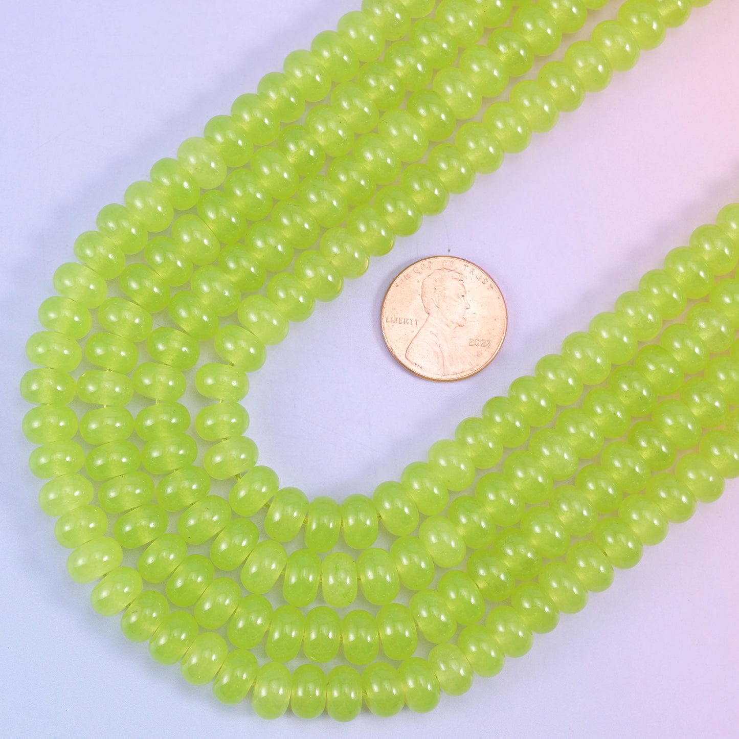 Lime Green Dyed Jade rondelle beads, 15 inch strand