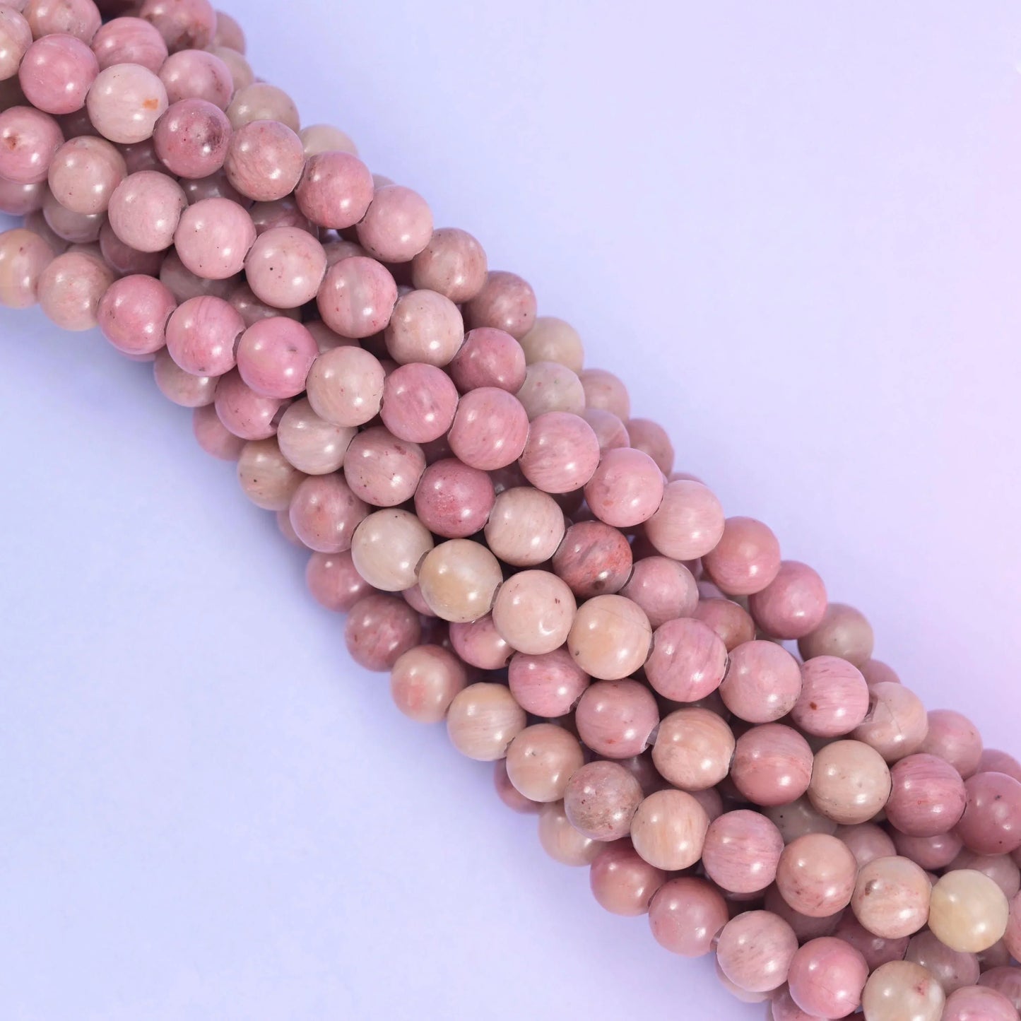 Pink Rhodonite Large Hole Round Beads 6mm 8mm 10mm, 8 inch half strand