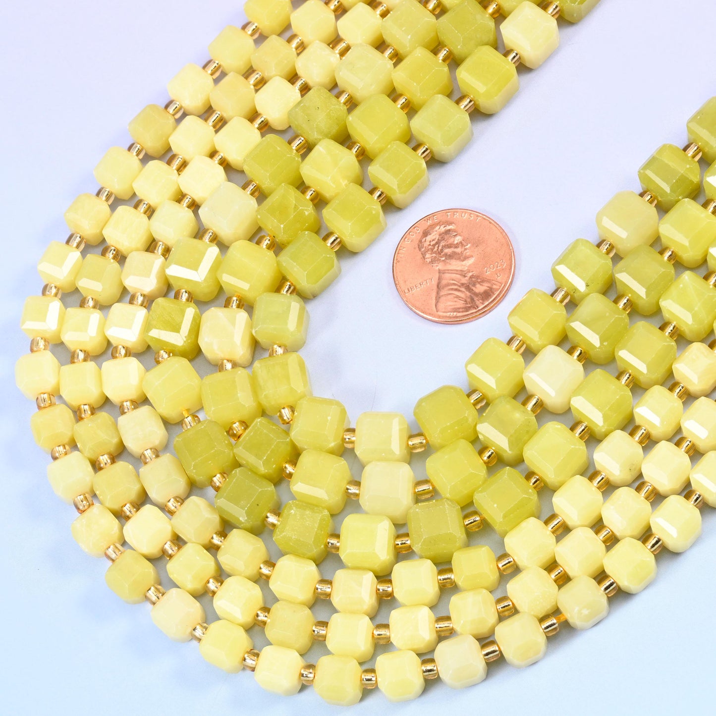 Faceted cube cut Lemon Jade beads