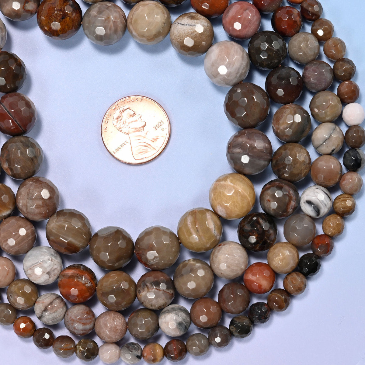 Petrified Wood Faceted Round Beads, sold by the 15 inch strand