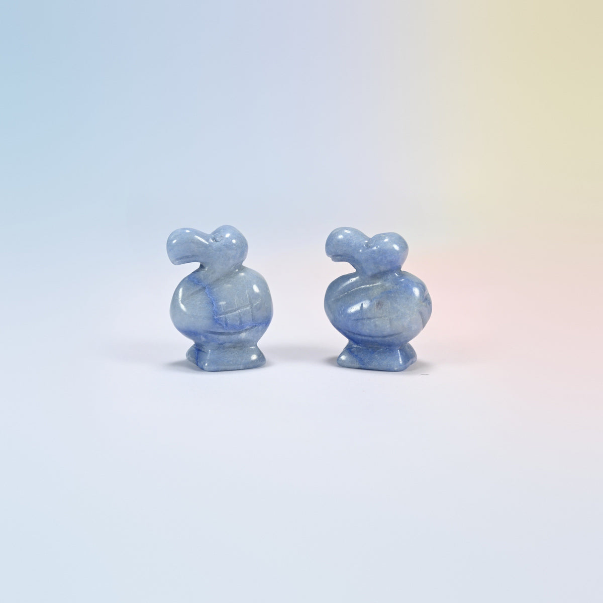 Two blue aventurine dodo bird crystal carvings, 1.5 inch, blue natural stone with fine sparkle