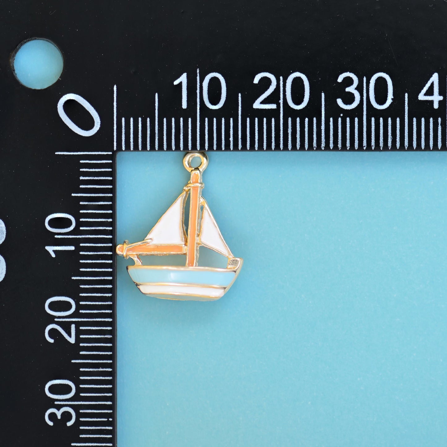 Enamel Sailboat Charm 19x15mm, integral top ring for hanging