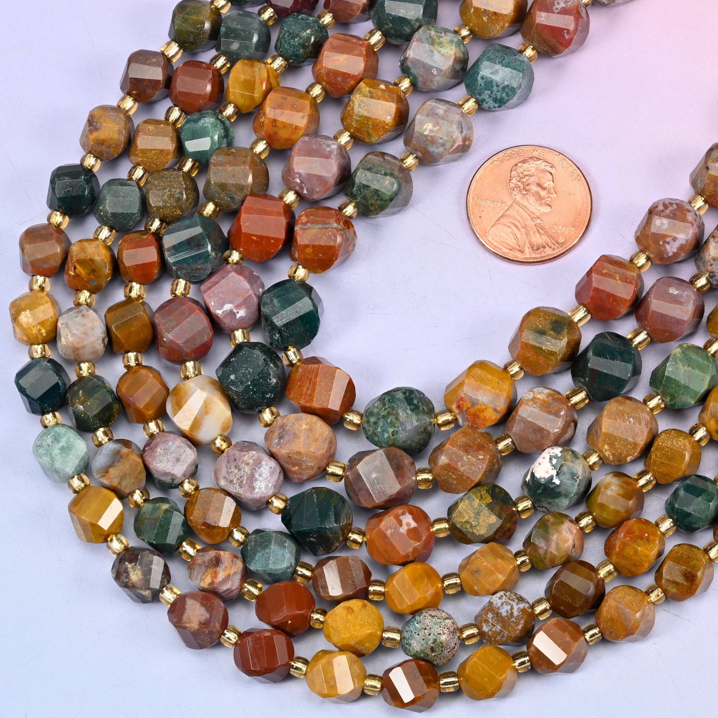 Faceted spiral twist cut Ocean Agate beads