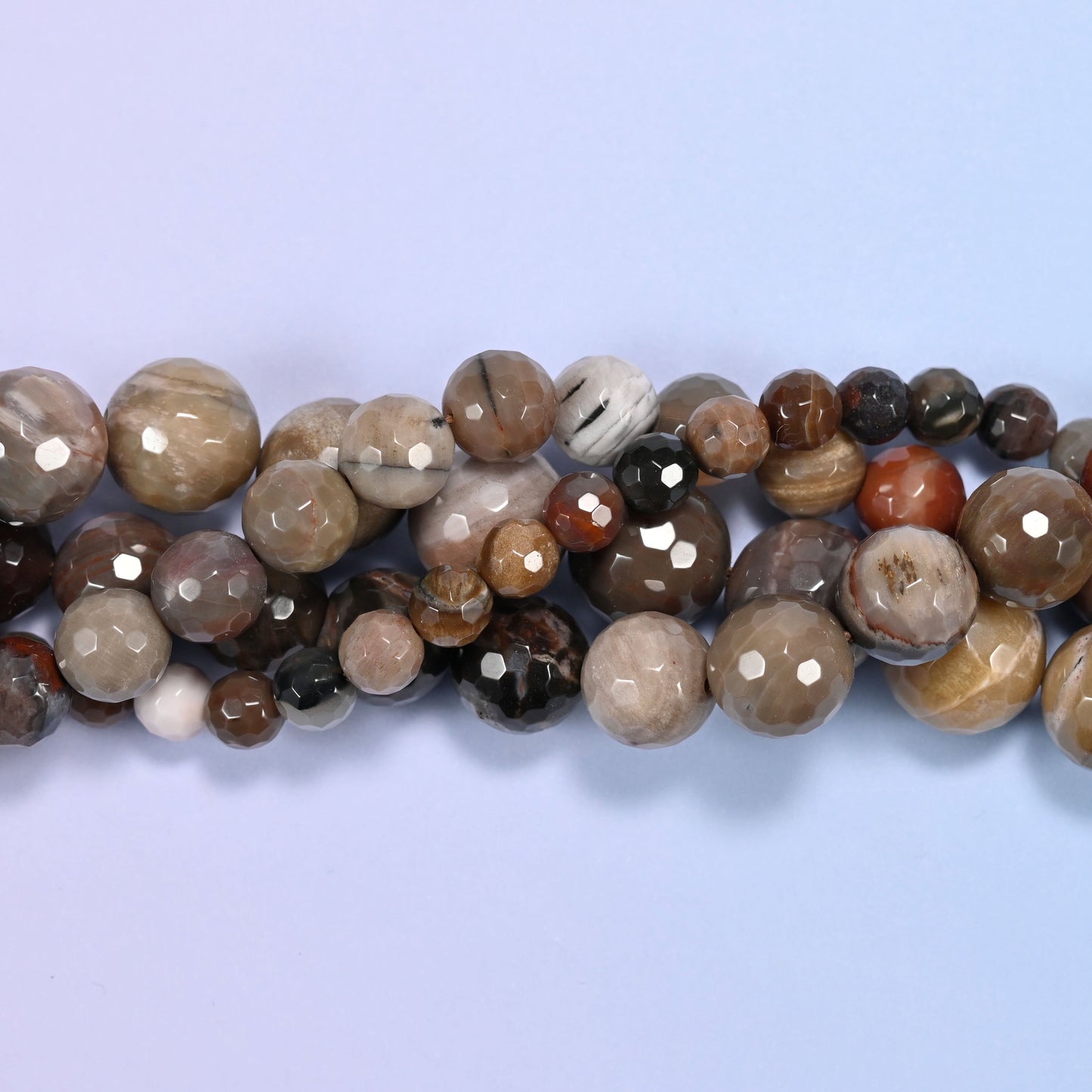 Petrified Wood Faceted Round Beads: Jewelry Making, 15 Inch Strand