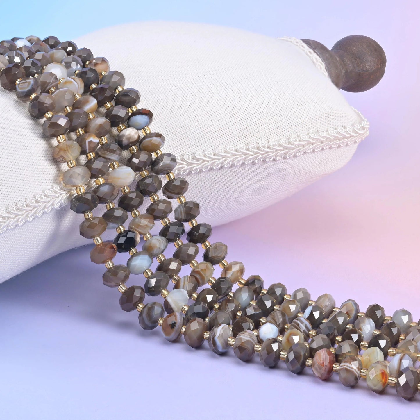 Dyed Brown Strip Agate Faceted Rondelle Beads 6x10mm