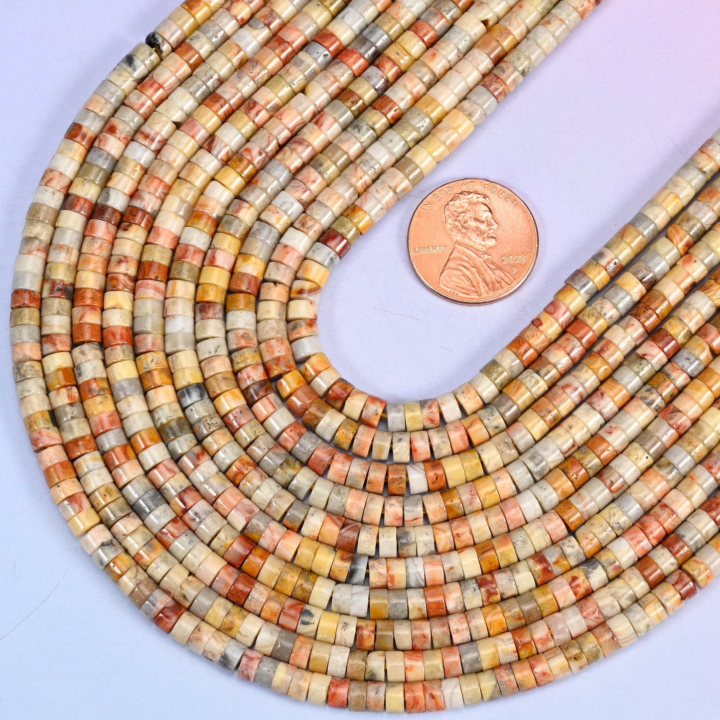 Smooth heishi disc cut Crazy Agate beads