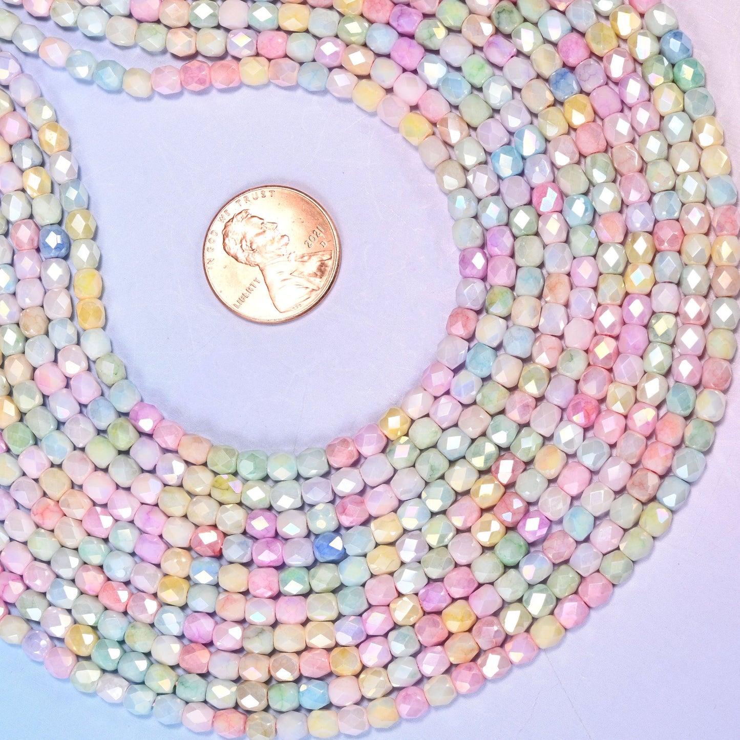 Pastel barrel glass beads for multi-strand pastel necklaces.