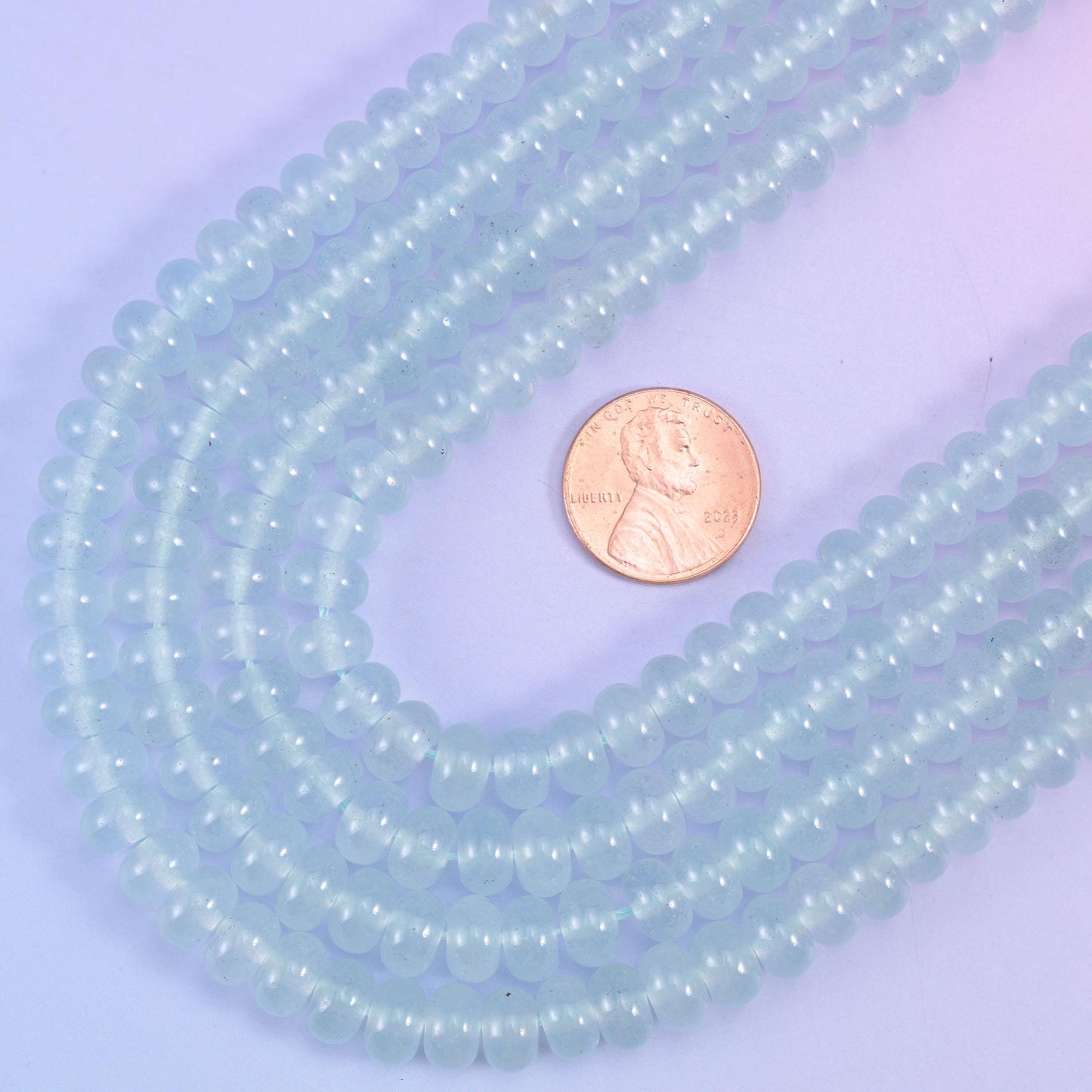 Baby Blue Dyed Jade Smooth Rondelle Beads 5x8mm, 15 inch strand