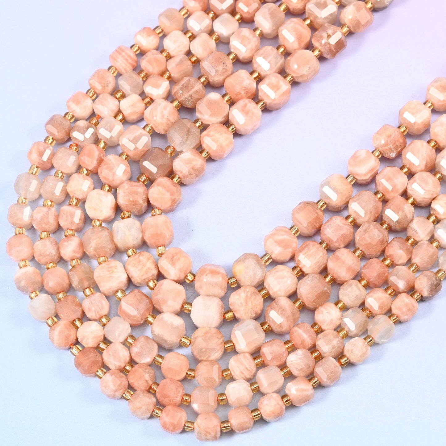Peach Moonstone Faceted Cube Beads, 15 inch strand