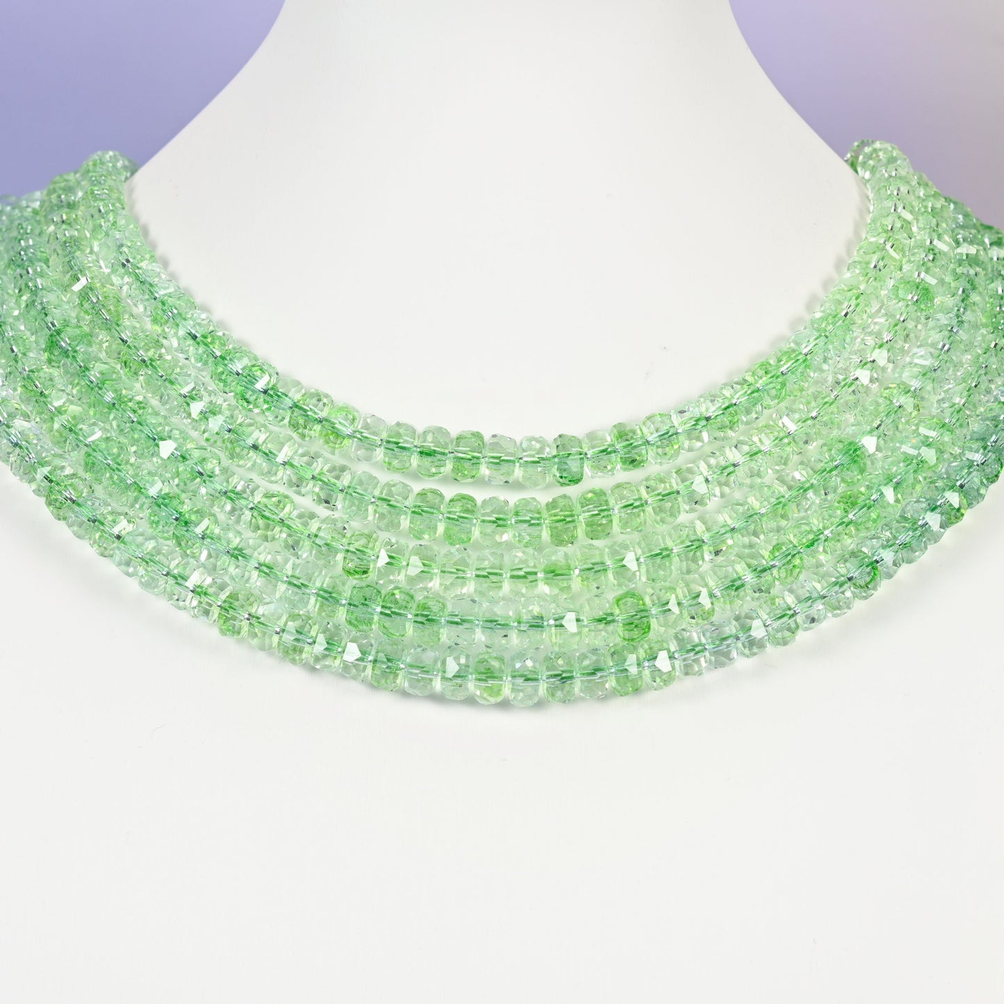 Transparent green glass beads, faceted rondelle shape, 5x8mm