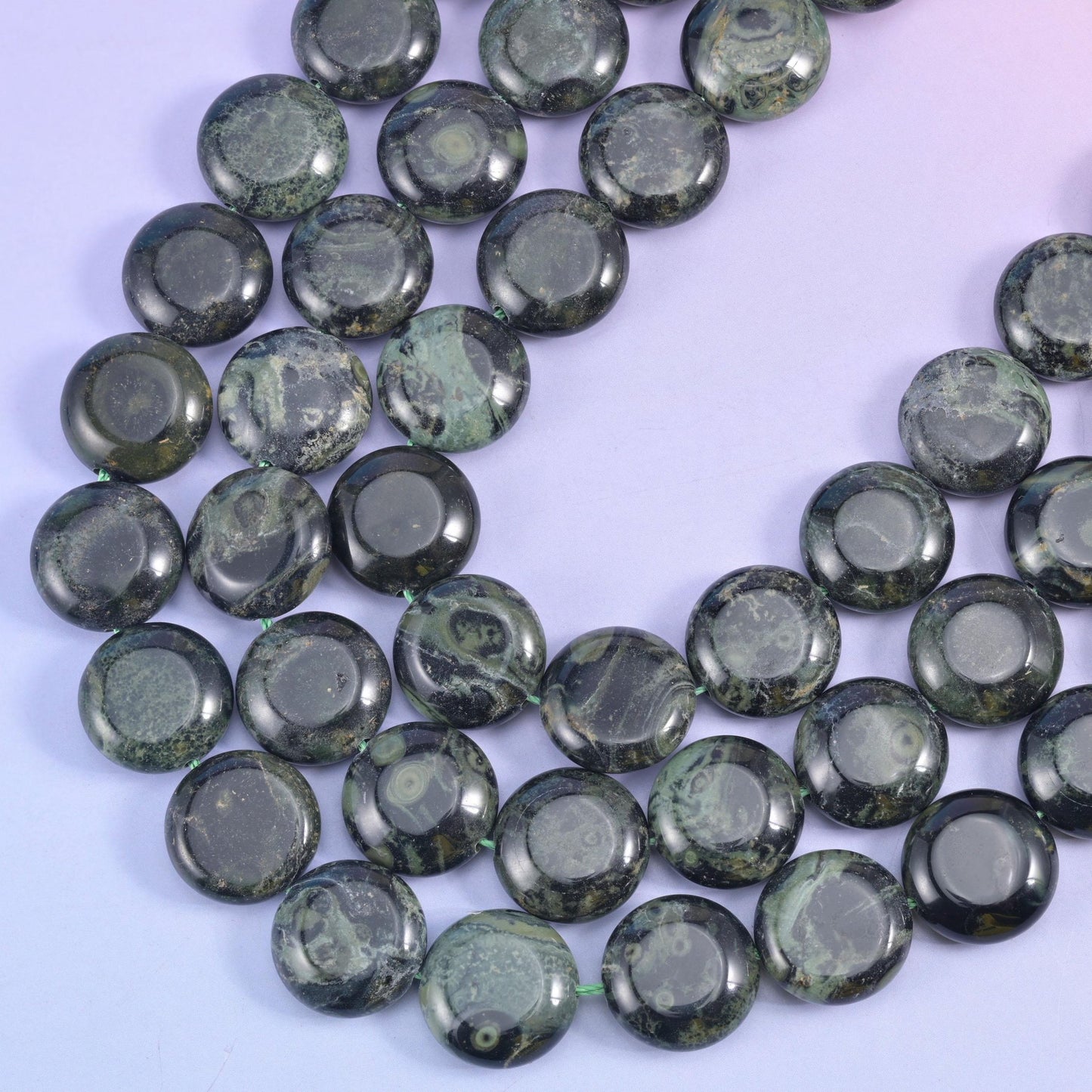 Kambaba Jasper coin beads, 1.2mm centre-drilled hole