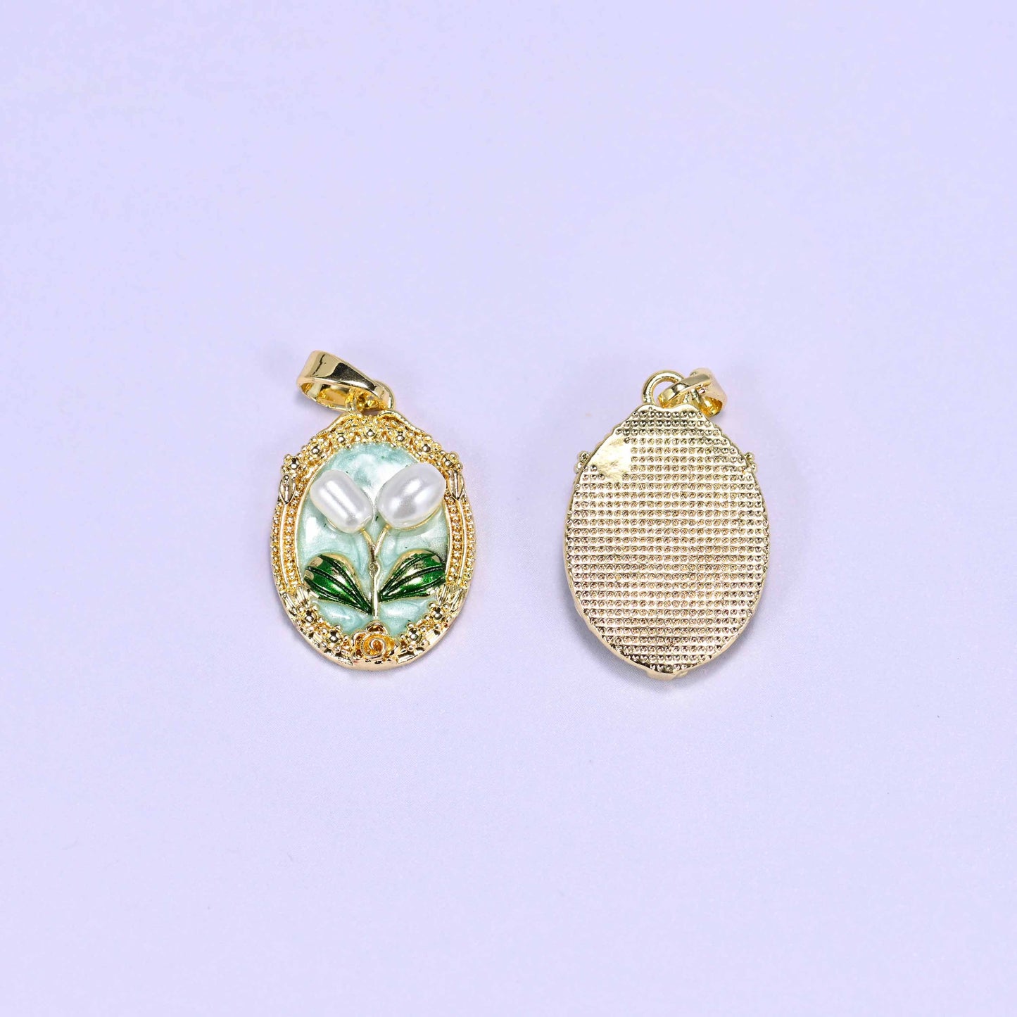 Enamel Oval Tulip Flower Pendants: 18K Gold Filled Charms, Jewelry Making Supply