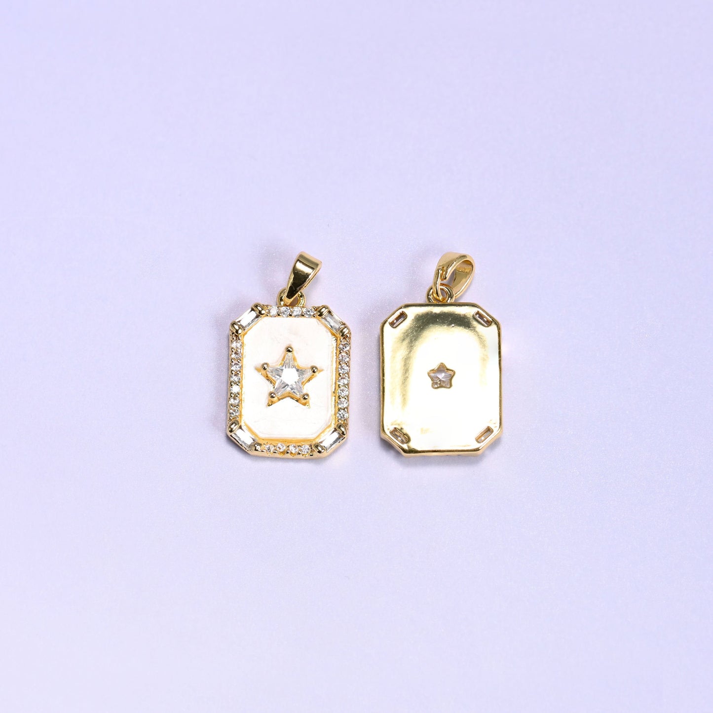 Rectangle Star Zircon Charms with a white shell center