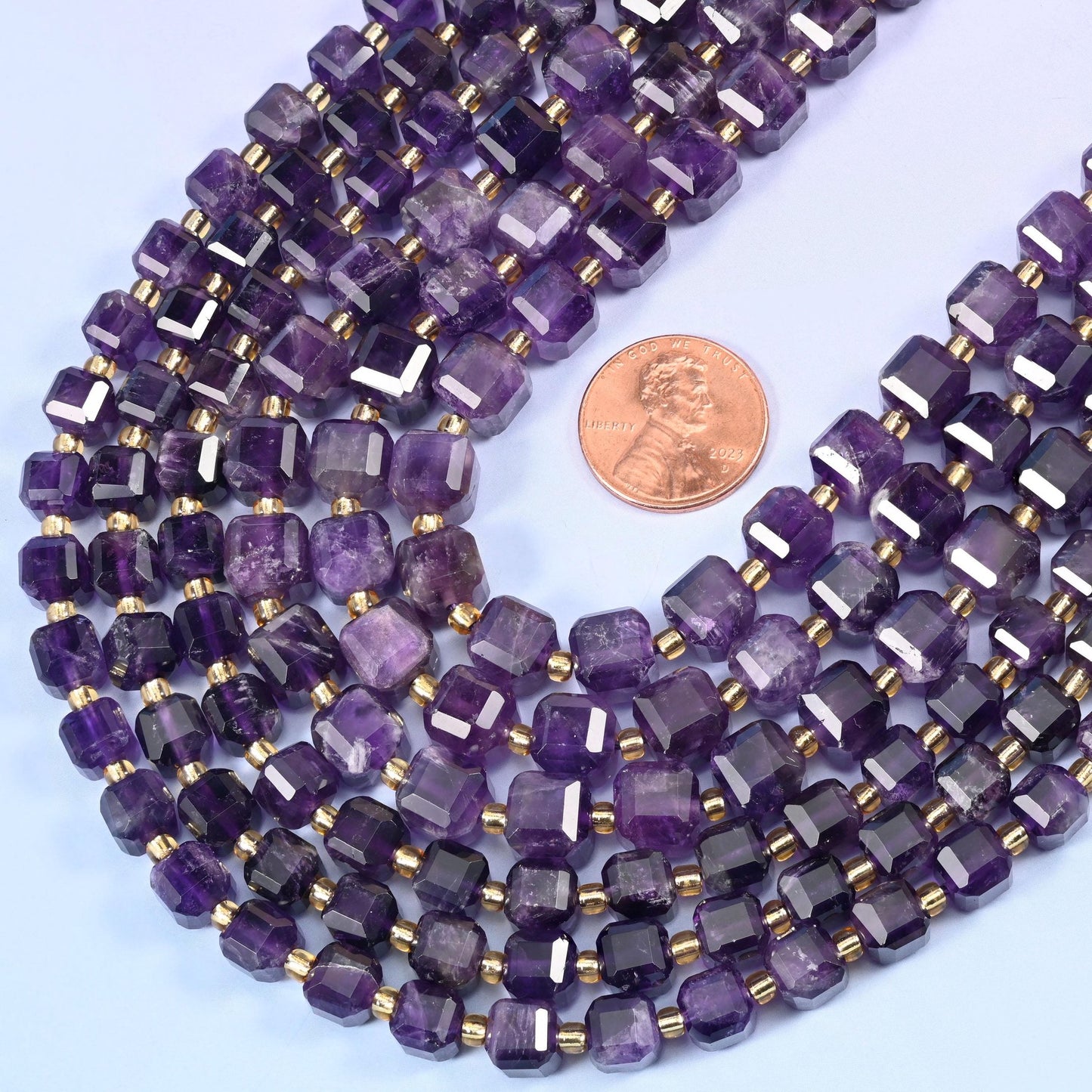 Faceted cube cut Dark Amethyst beads
