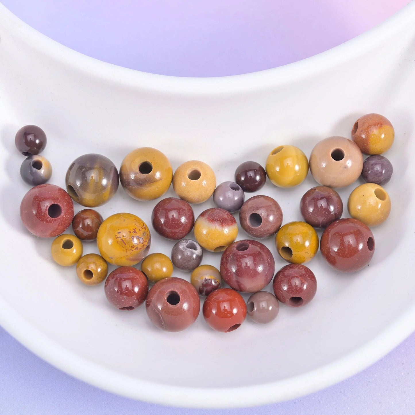 Mookaite Jasper Large Hole Round Beads 6mm 8mm 10mm in mustard yellow, ochre, plum burgundy, dusty rose and cream