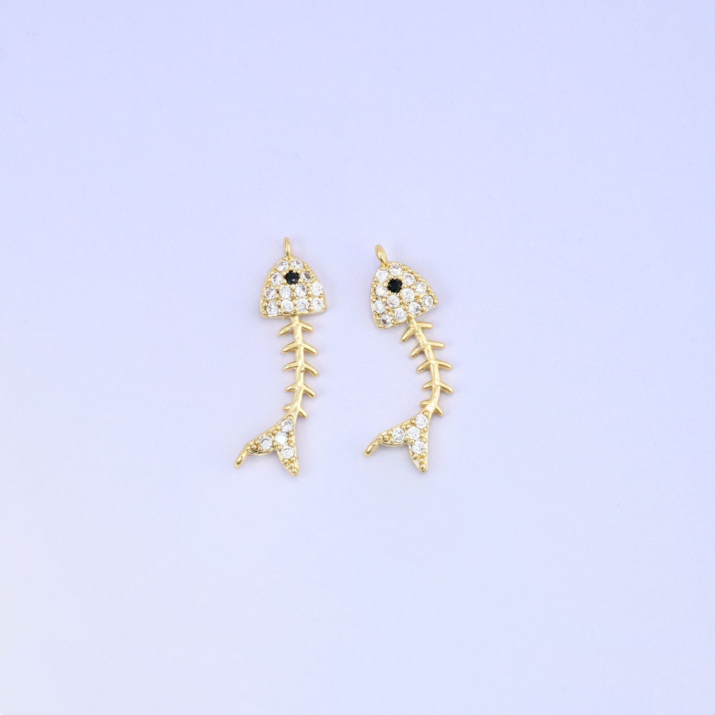 Fishbone zircon charm pendant with sparkling zirconia accent