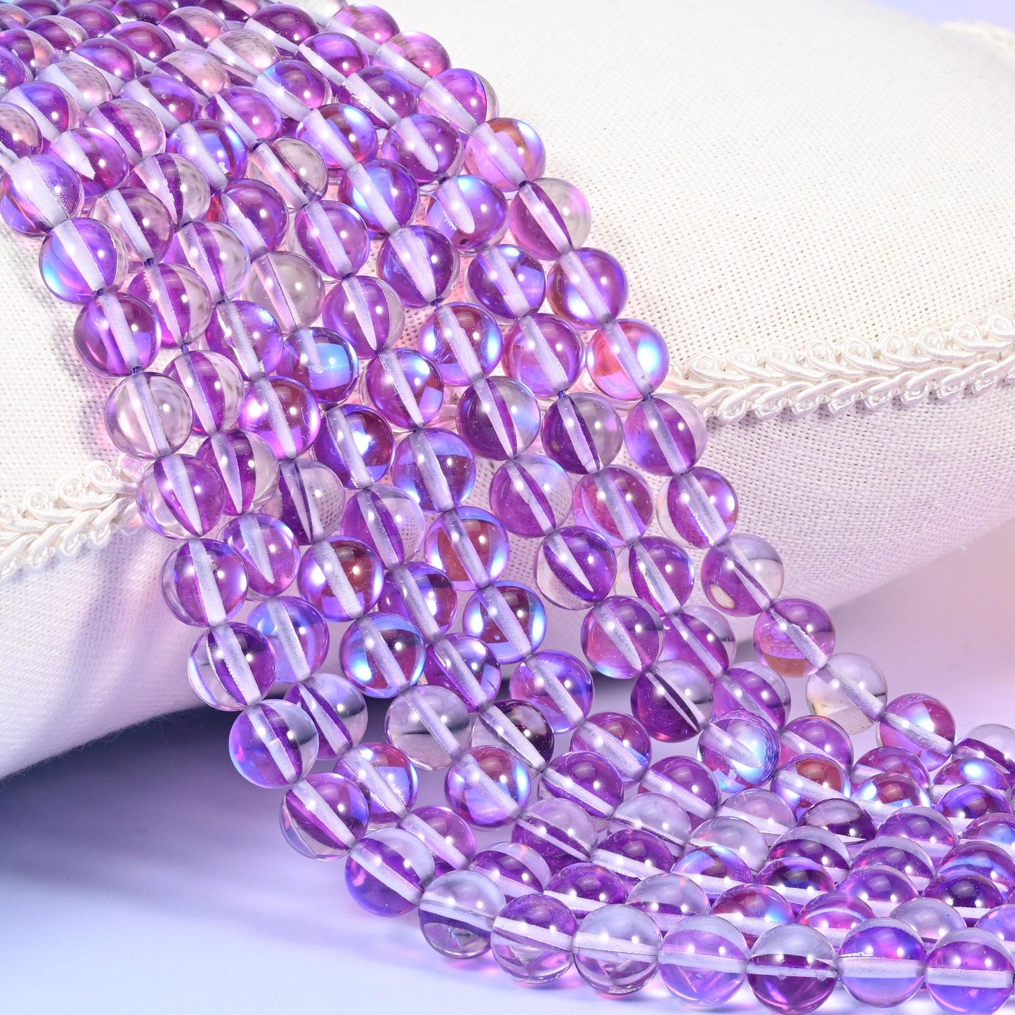 Mystic Aura Purple Round Glass Beads for jewelry making