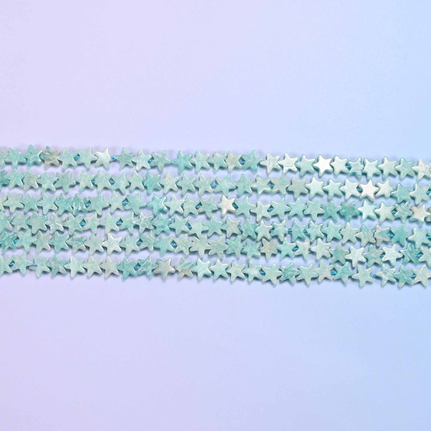 Blue Amazonite Flat Star Beads: Size 6mm, Jewelry Making, 15 Inch Strand