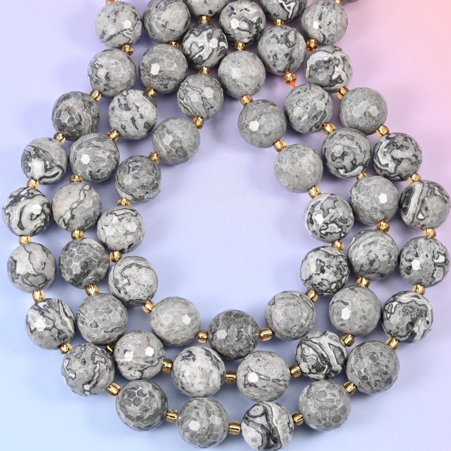 Map Jasper Faceted Round Beads for jewellery making