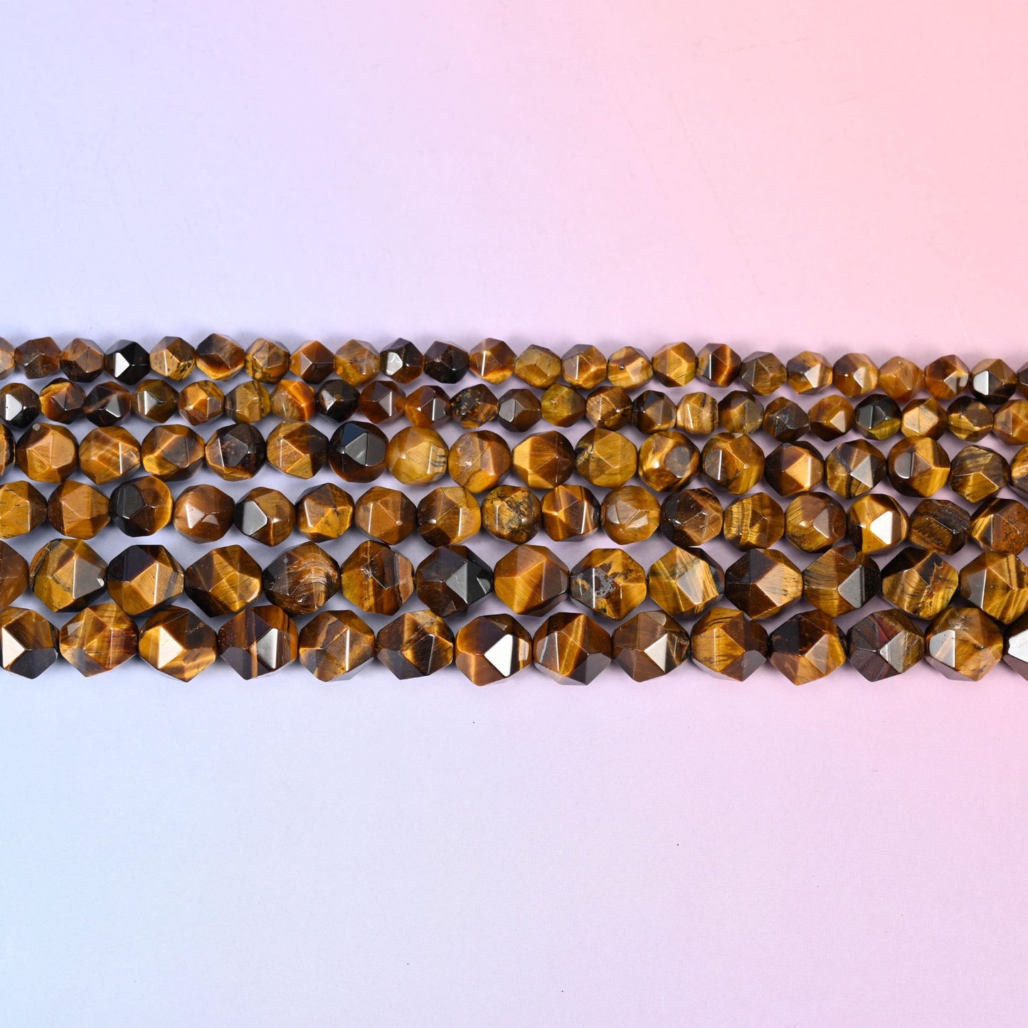 Tiger Eye Faceted Diamond Star Cut Beads in honey gold and amber with chocolate brown banding