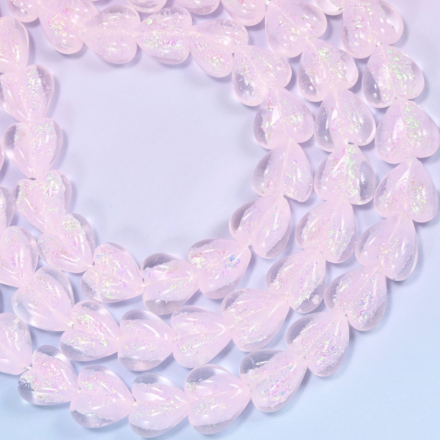 Iridescent Pink Heart Glass Beads, drill hole approximately 1.5mm