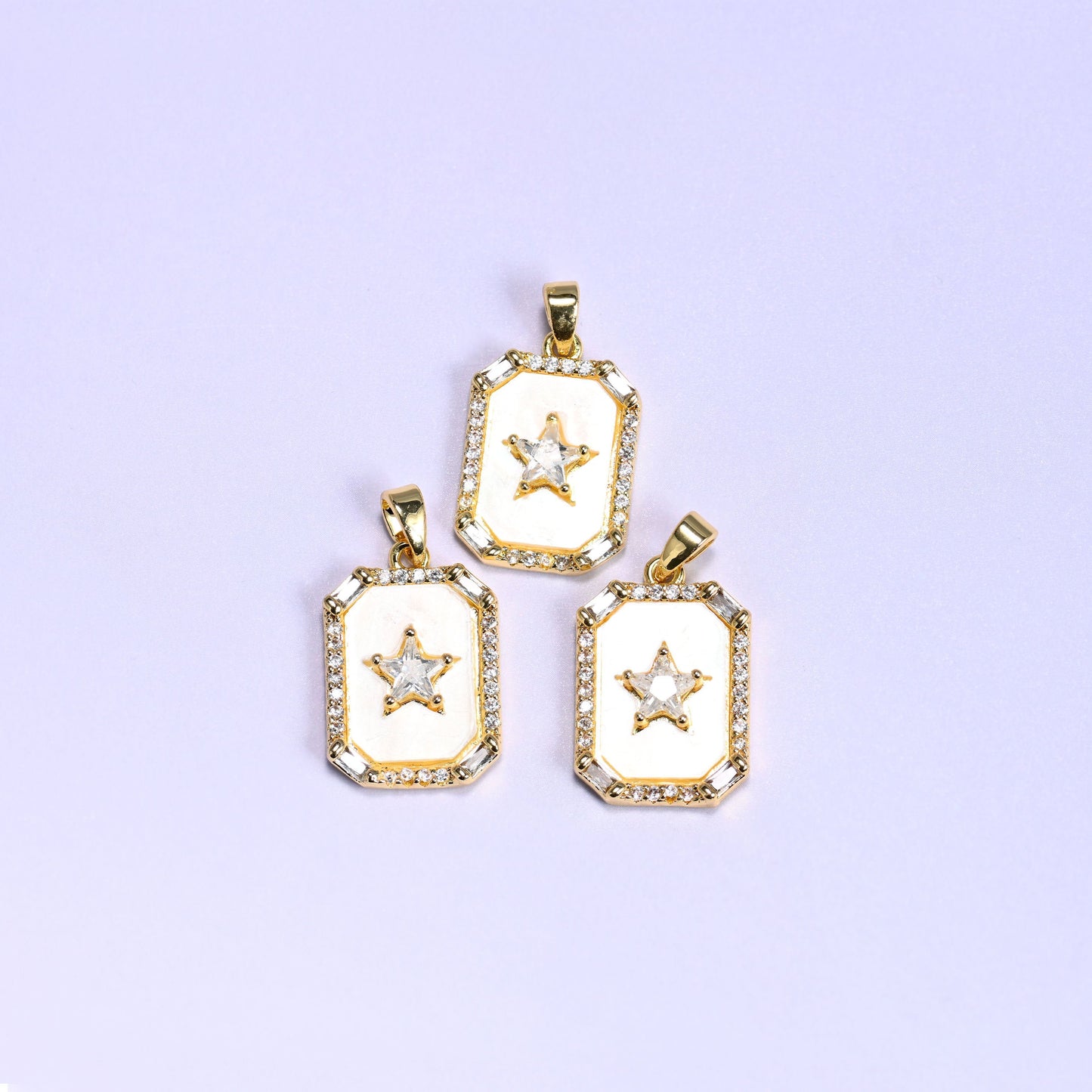 Rectangle Star Zircon Charms, 3.75mm thick