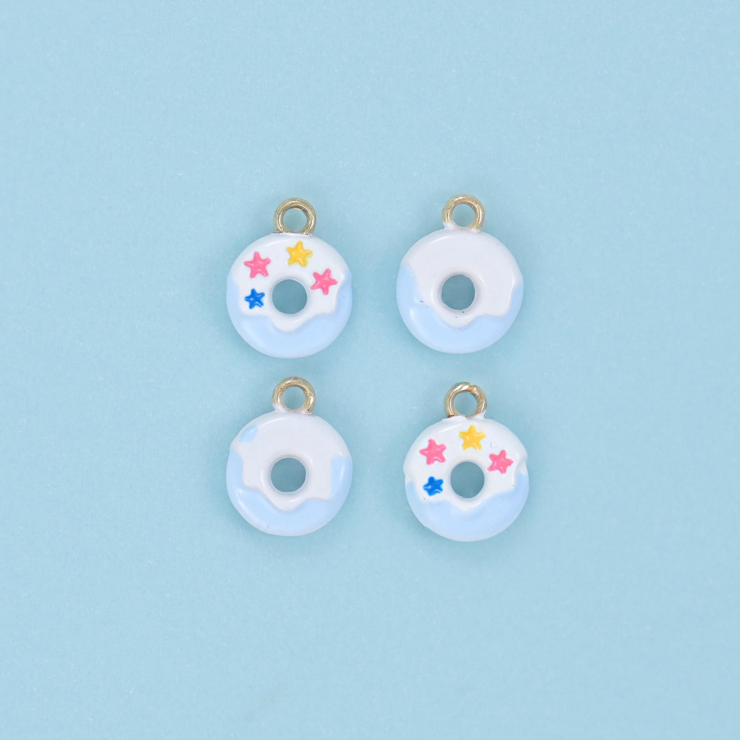 Star sprinkle donut charm, brass, 18K gold filled, multi-colour enamel