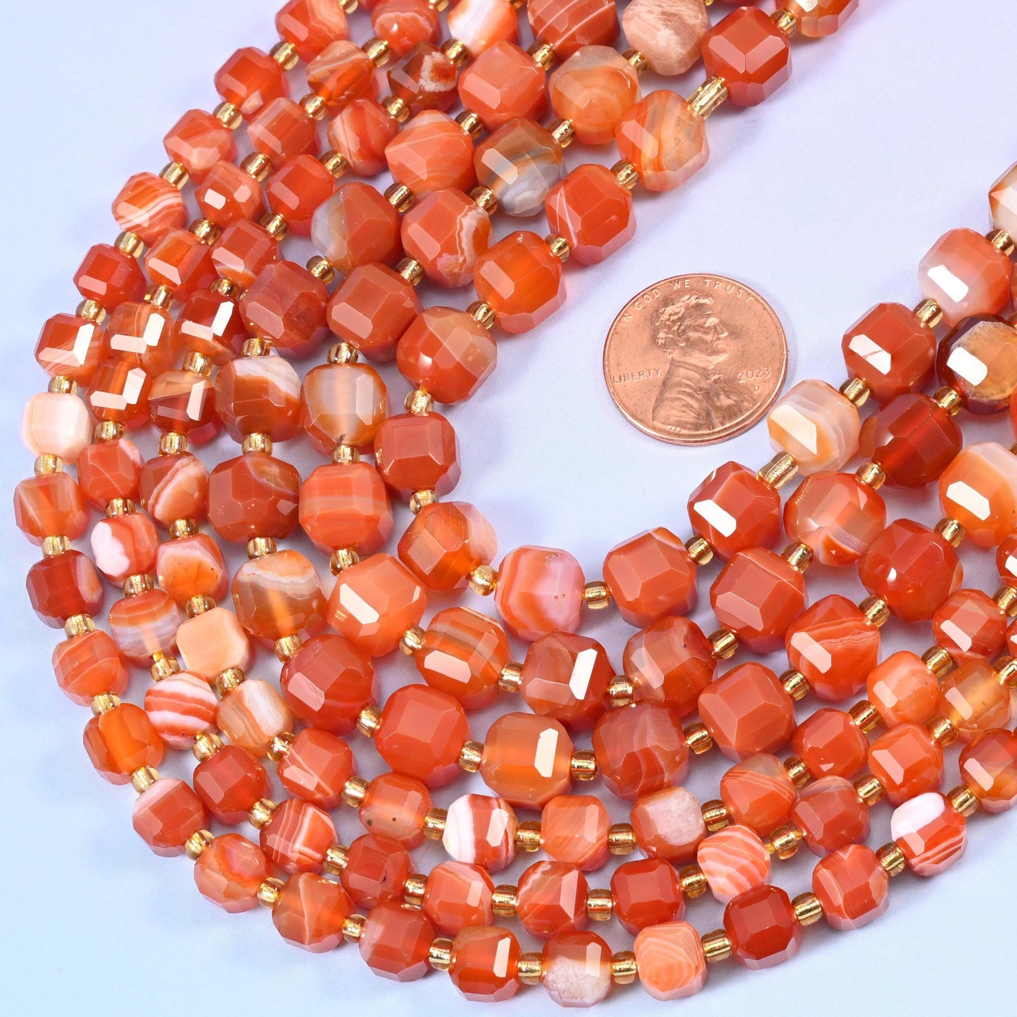 Faceted cube cut Dyed Red Stripe Agate beads