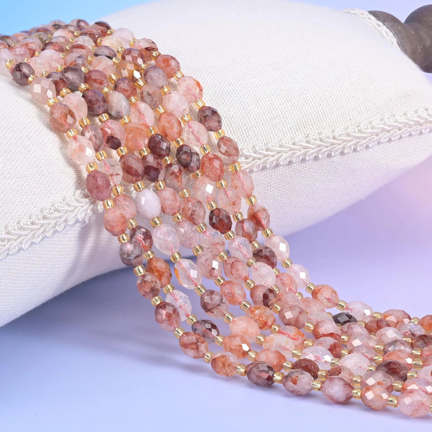 Red Hematoid Faceted Rice Barrel Beads
