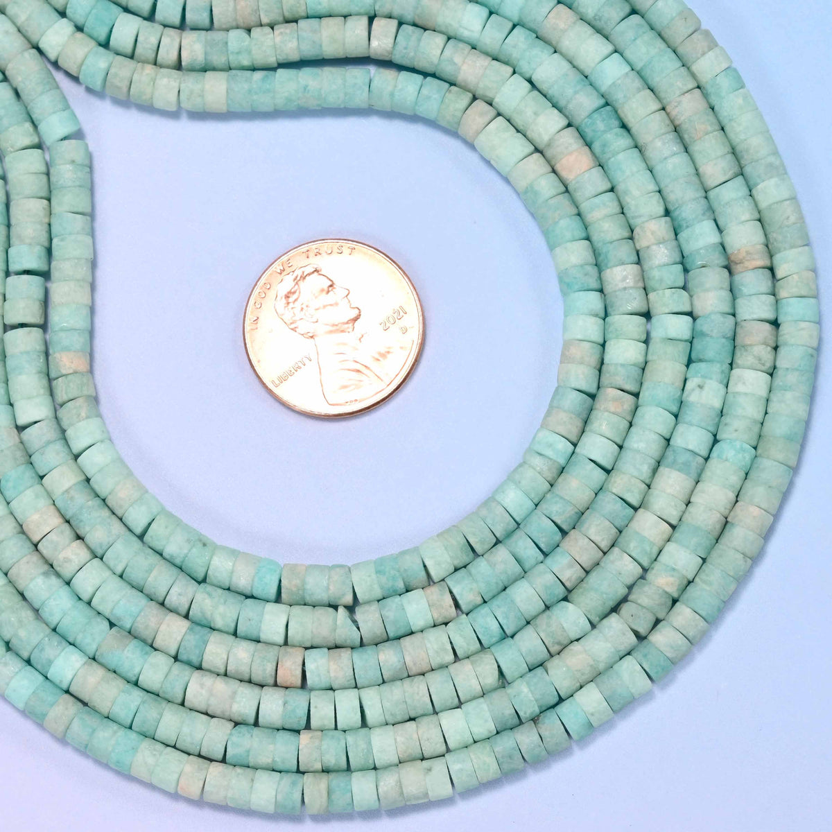 Matte blue amazonite heishi disc beads, approximately 155 per strand