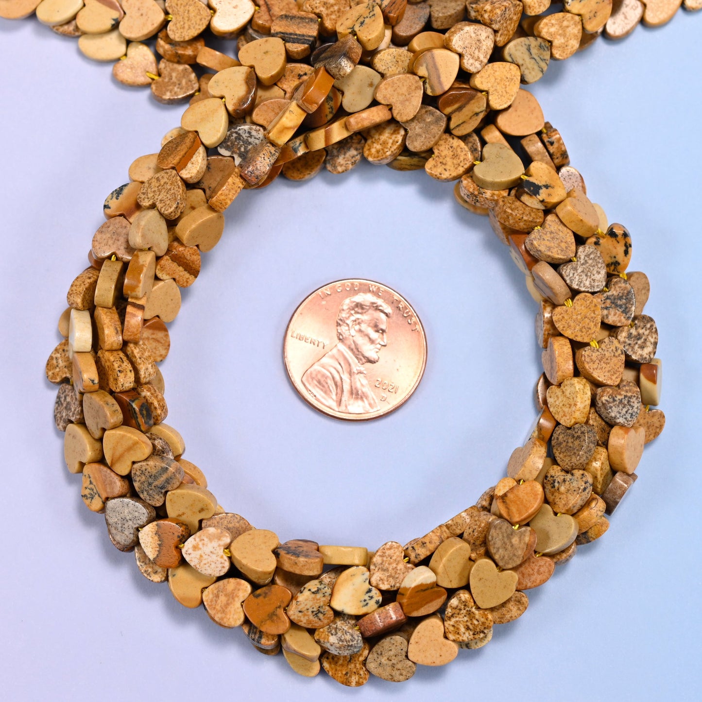 Picture Jasper Flat Heart Beads: Size 6mm, Jewelry Making, 15 Inch Strand