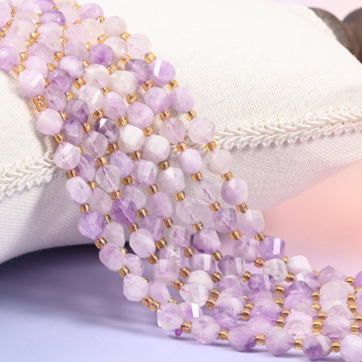 Purple Jade Faceted Spiral Twist Beads