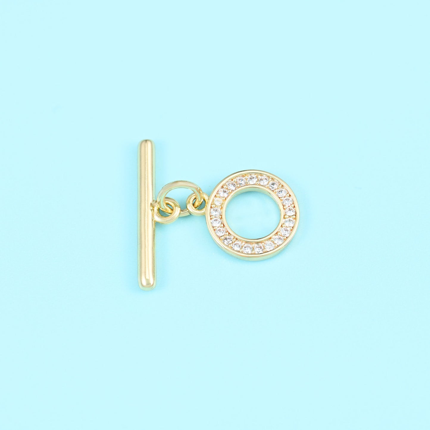 Gold filled toggle clasp, round, zircon pave