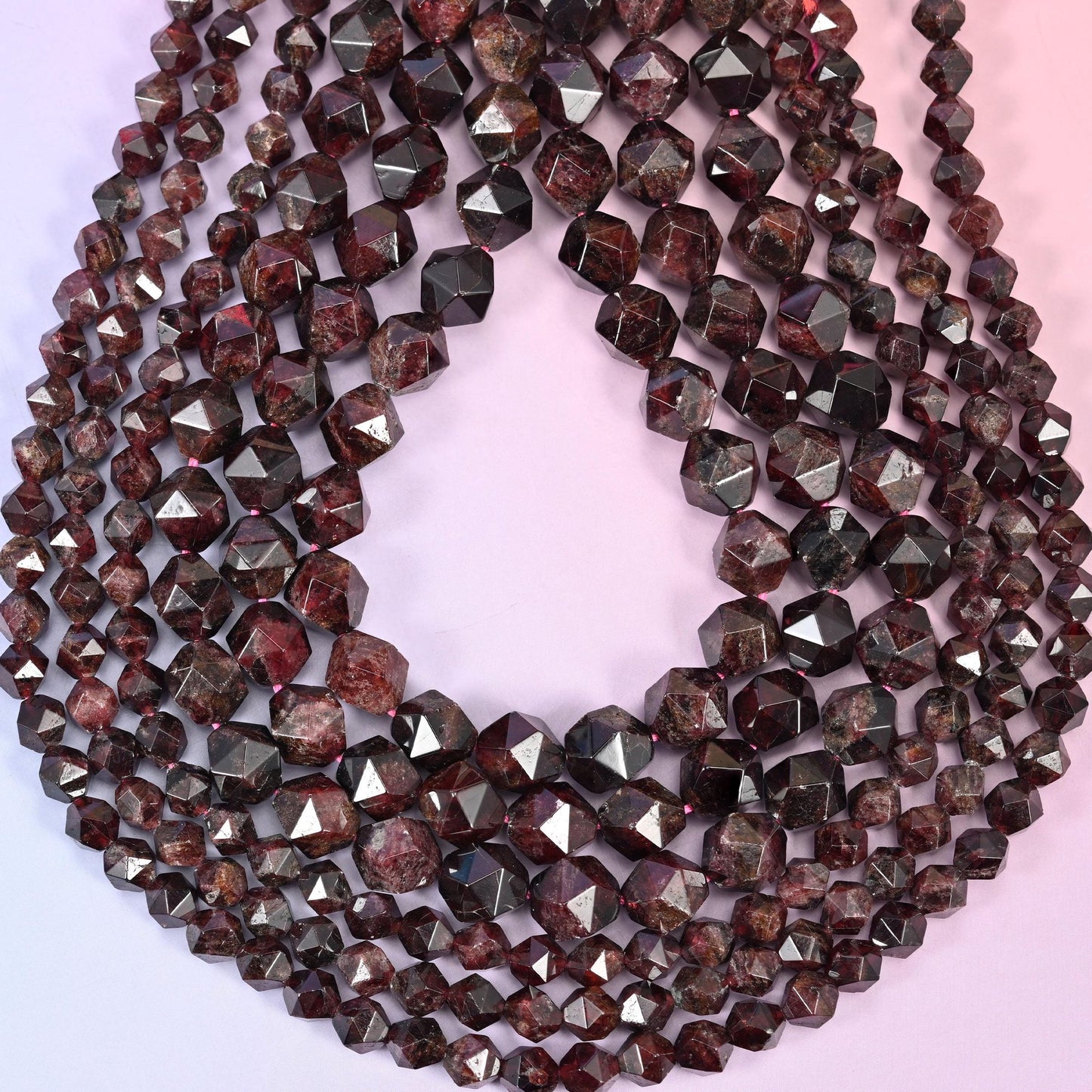 Red Garnet Faceted Diamond Star Cut Beads, hole approximately 1.0mm