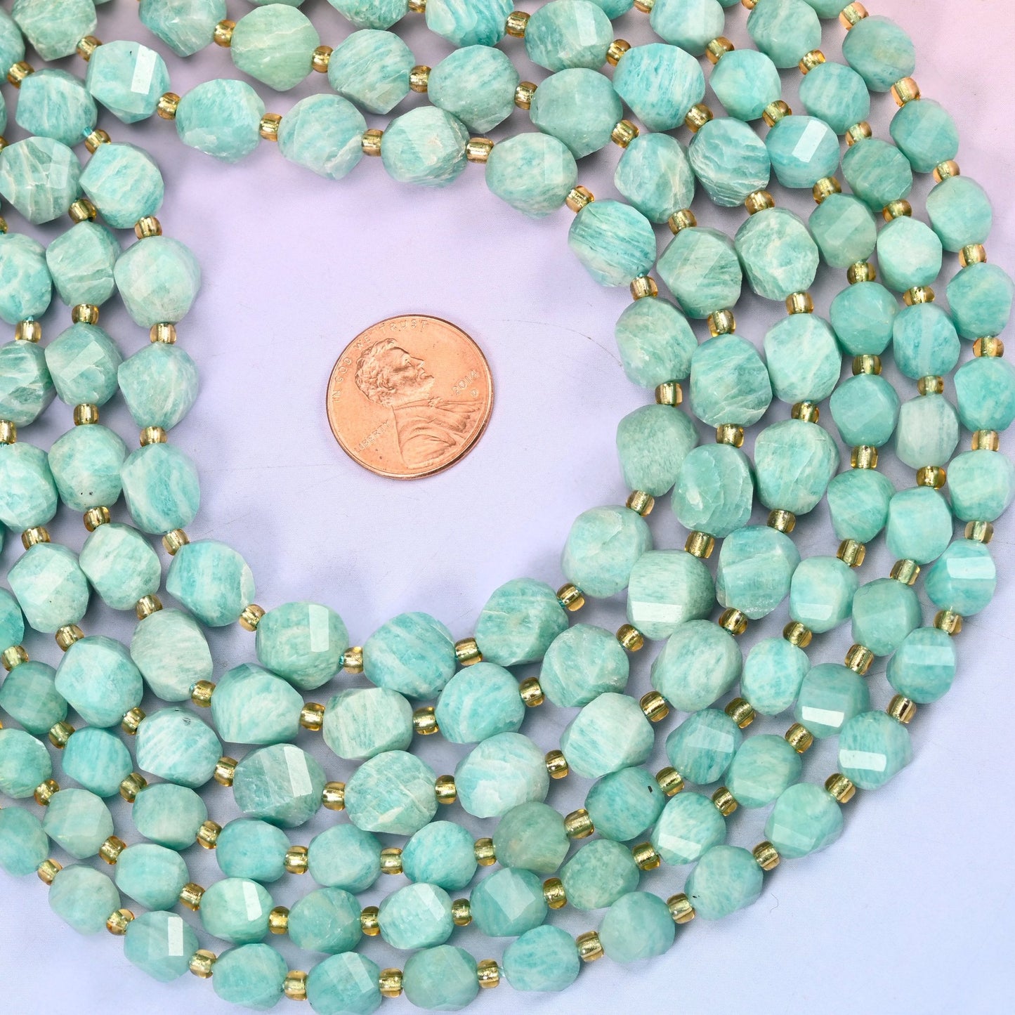 Natural Green Amazonite streaked with creamy white feathering