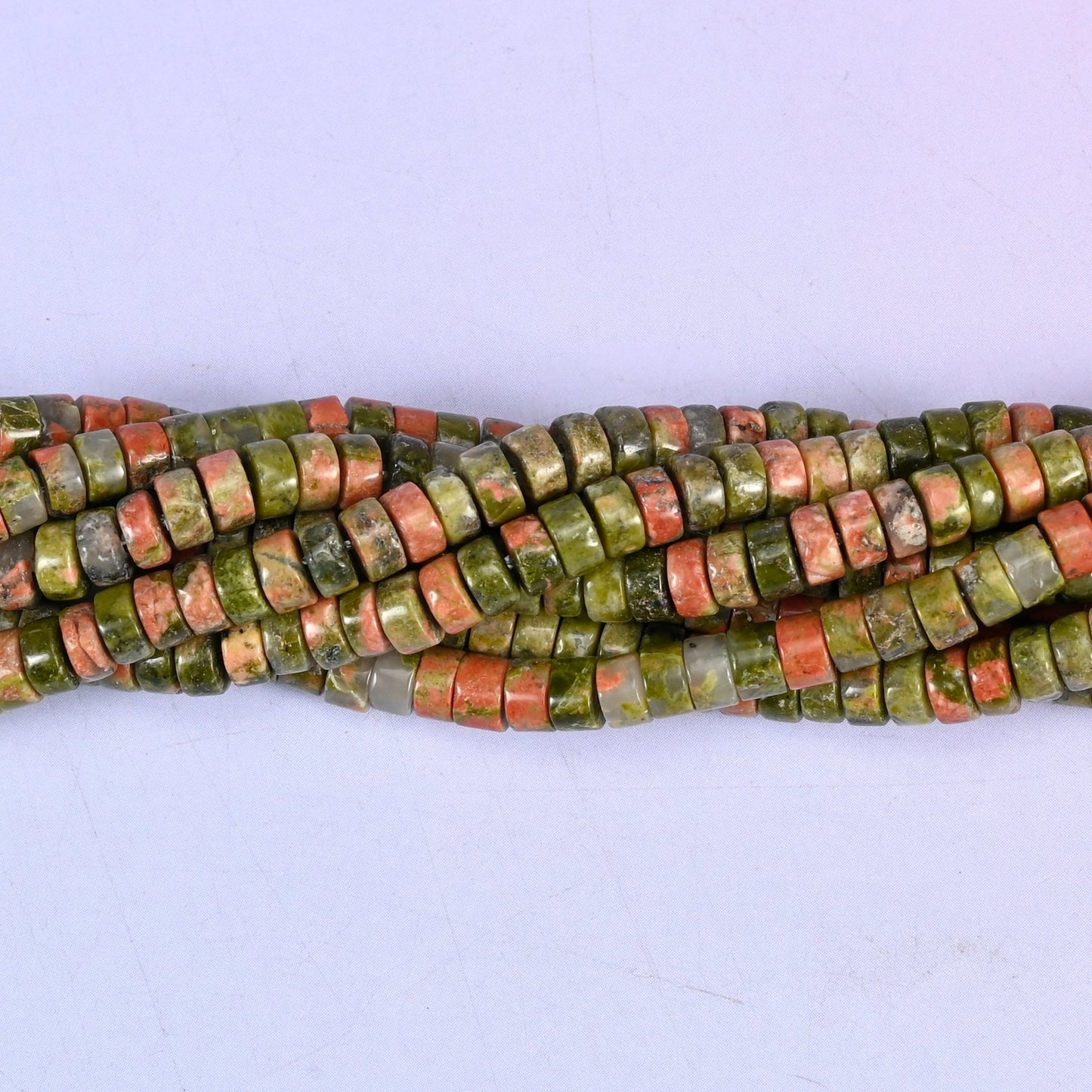 Unakite heishi disc beads, approximately 250 beads per strand