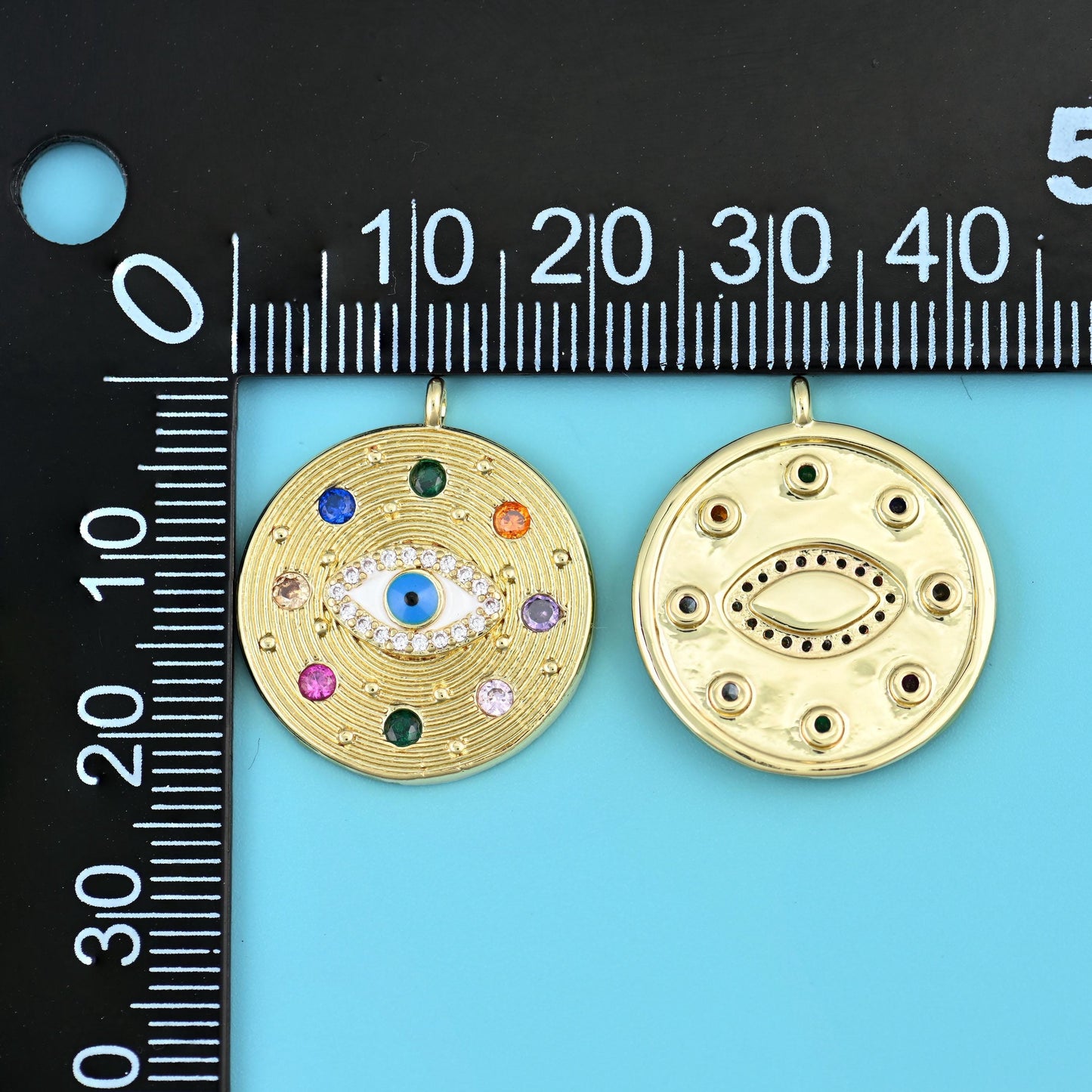 Zircon Evil Eye Charms 18K Gold Filled Pendants Size 22.92x20.18mm Jewelry Making Sold Per Piece