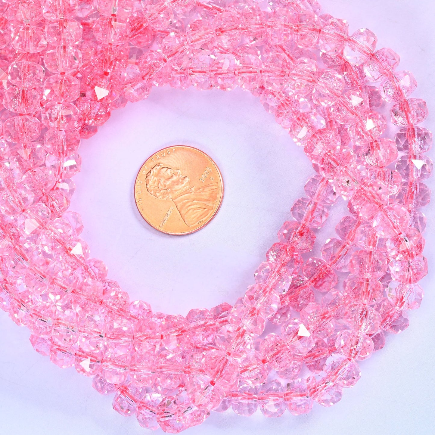 Transparent Pink Faceted Rondelle Glass Beads: Size 5x8mm, Jewelry Making Supply