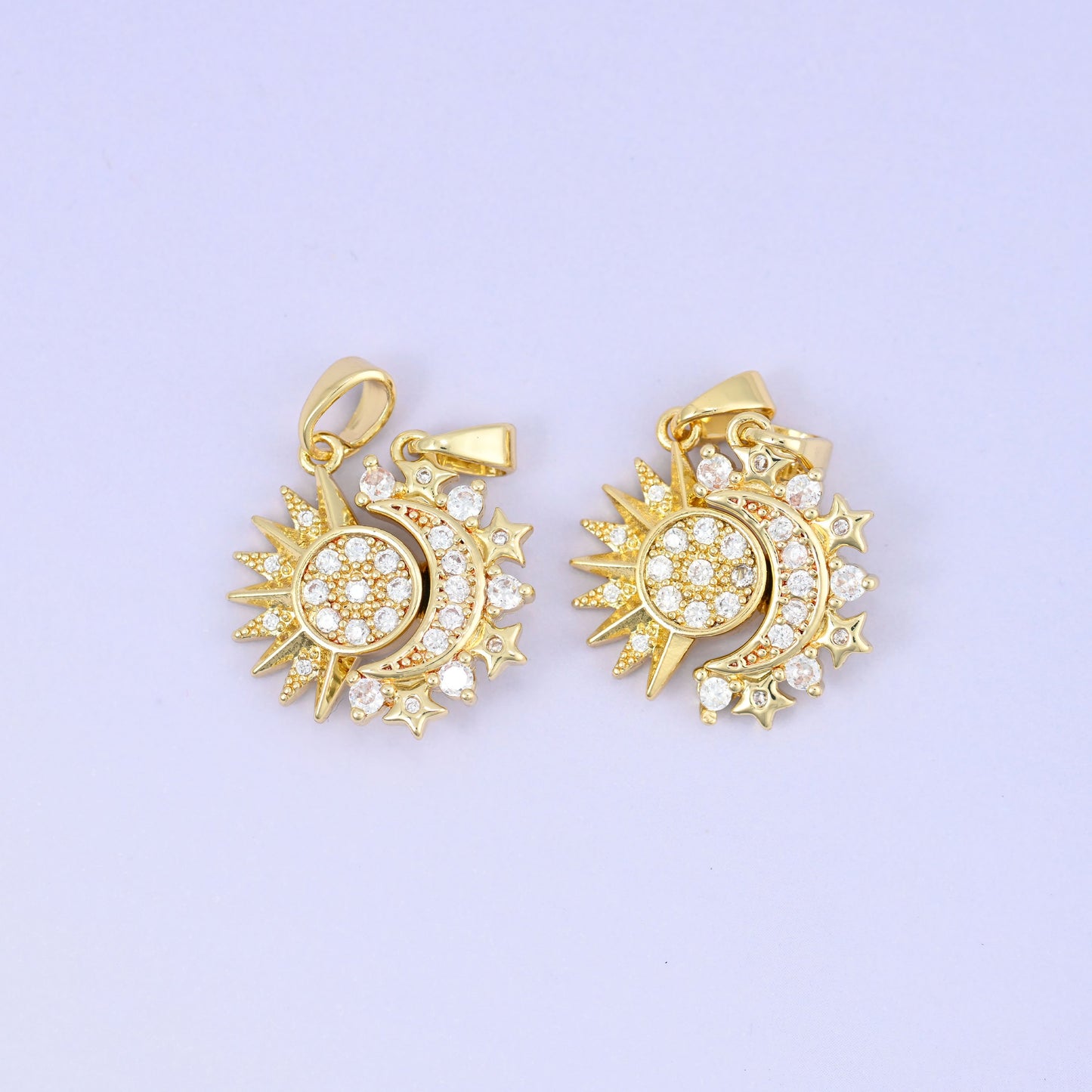 Sun Moon Friendship Zircon Pendants: 18K Gold Plated Charms, Jewelry Making Supply