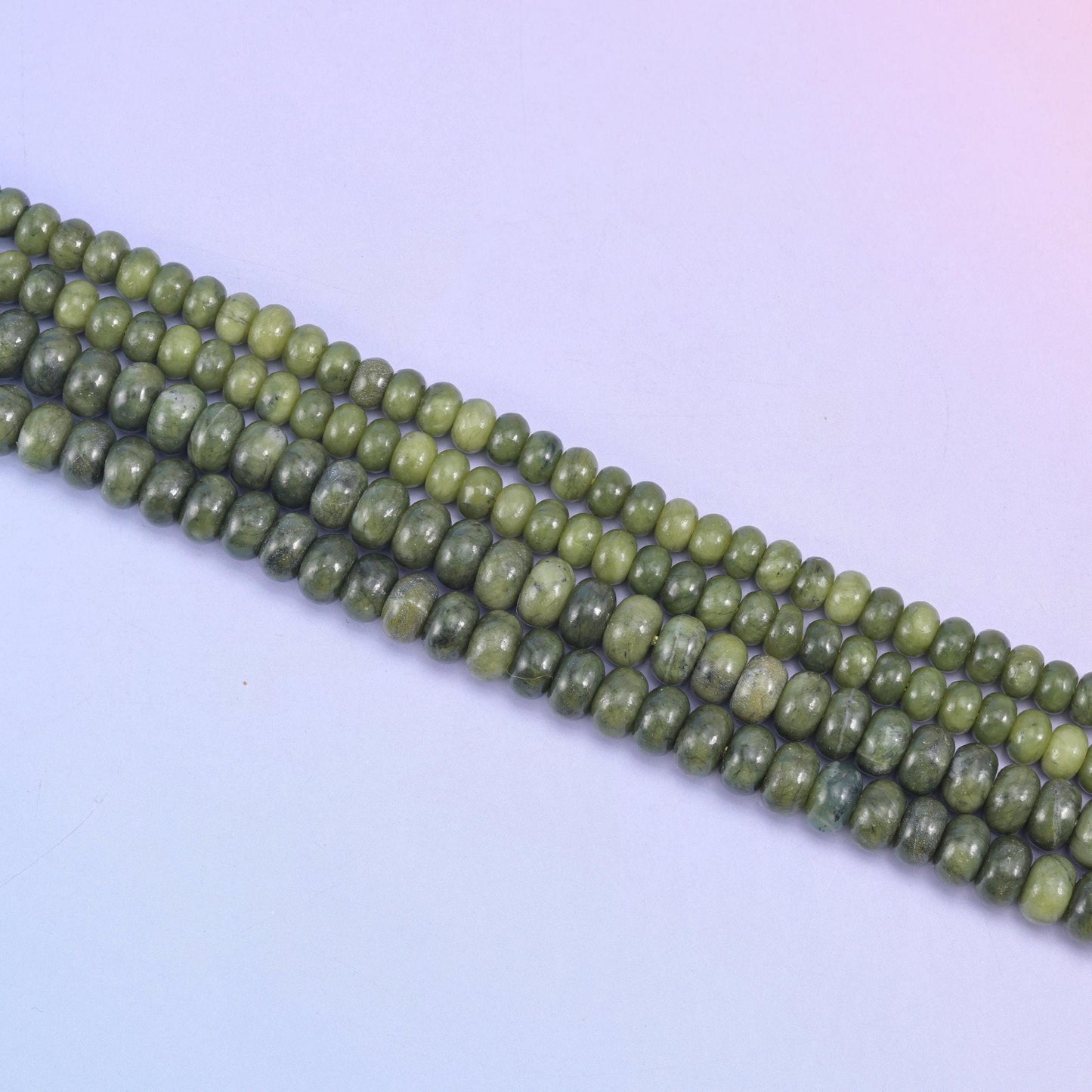 South Green Jade Smooth Rondelle Beads in rich olive to deep forest green