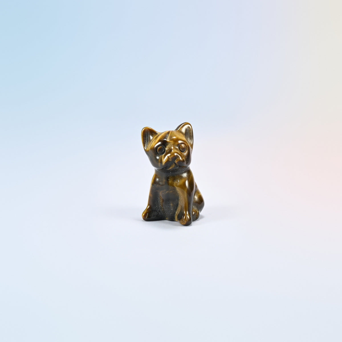 Natural tiger eye French bulldog crystal carving, 1.5 inch, golden brown