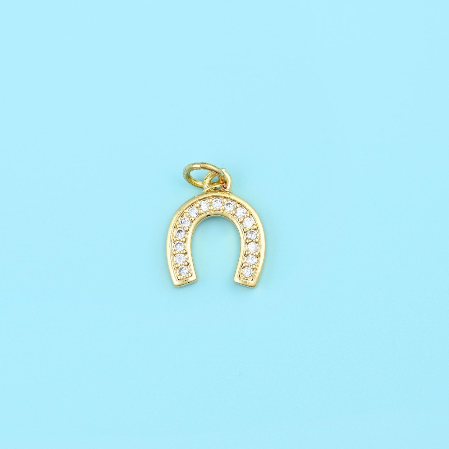 Brass, 18K gold filled, set beads, horseshoe, 14.00 x 11.47mm