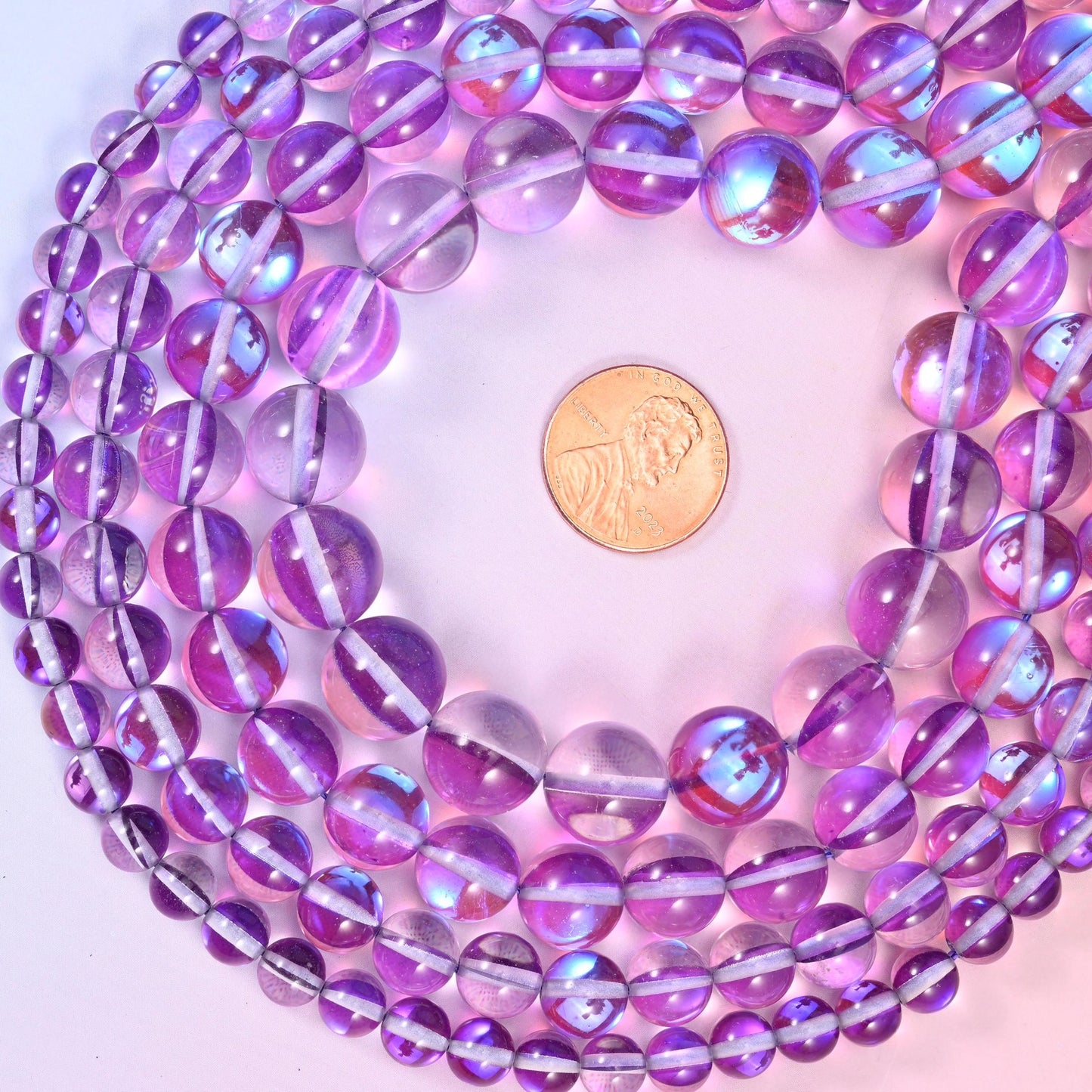 Mystic Aura Purple Round Glass Beads, sold per 15 inch strand