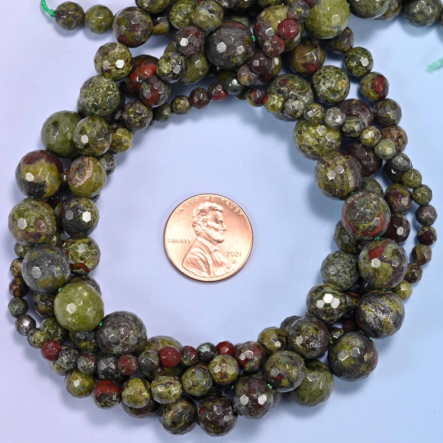 Dragon Bloodstone Faceted Round Beads: Jewelry Making, 15 Inch Strand