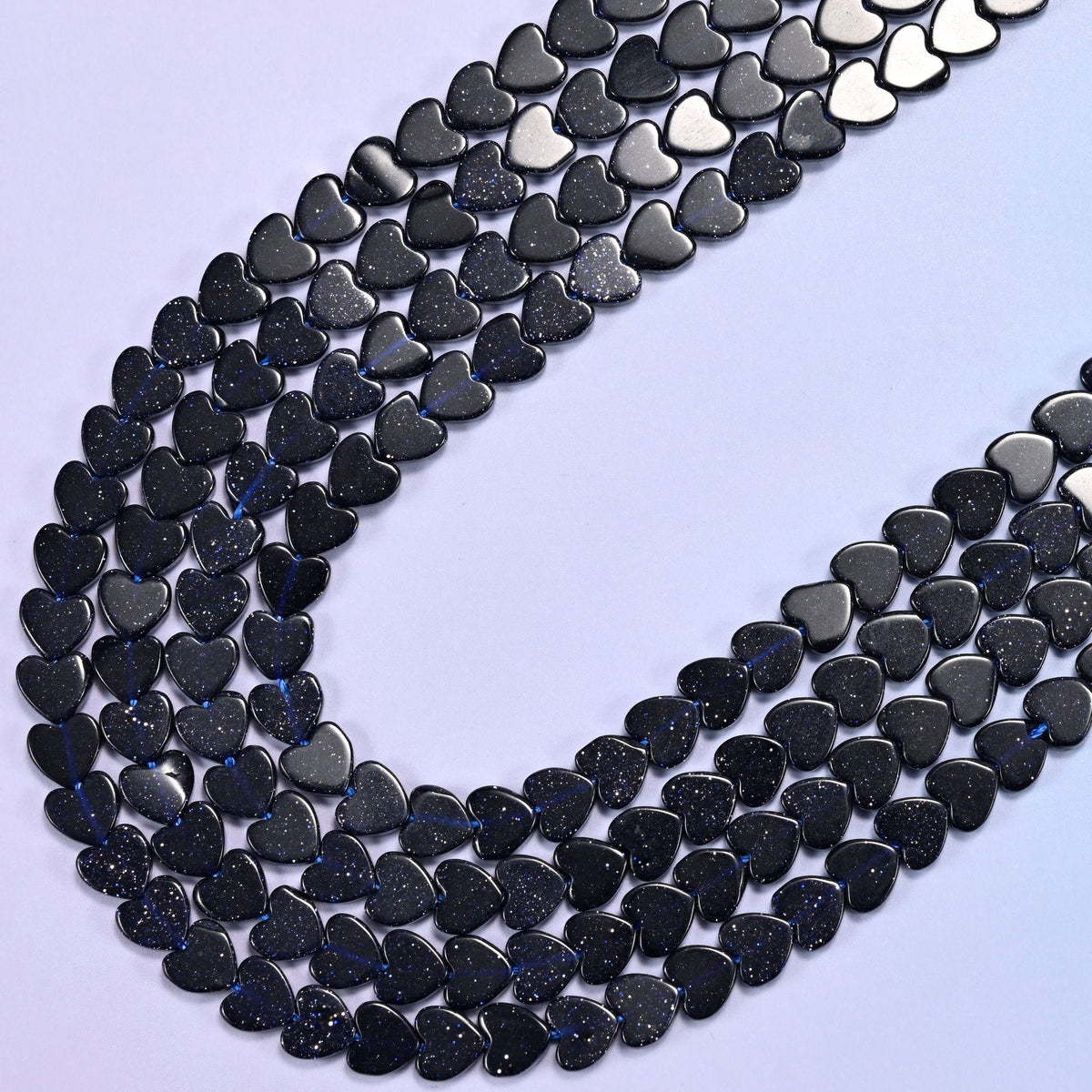 Midnight Blue Sandstone Flat Heart Beads 6mm, 15 inch strand