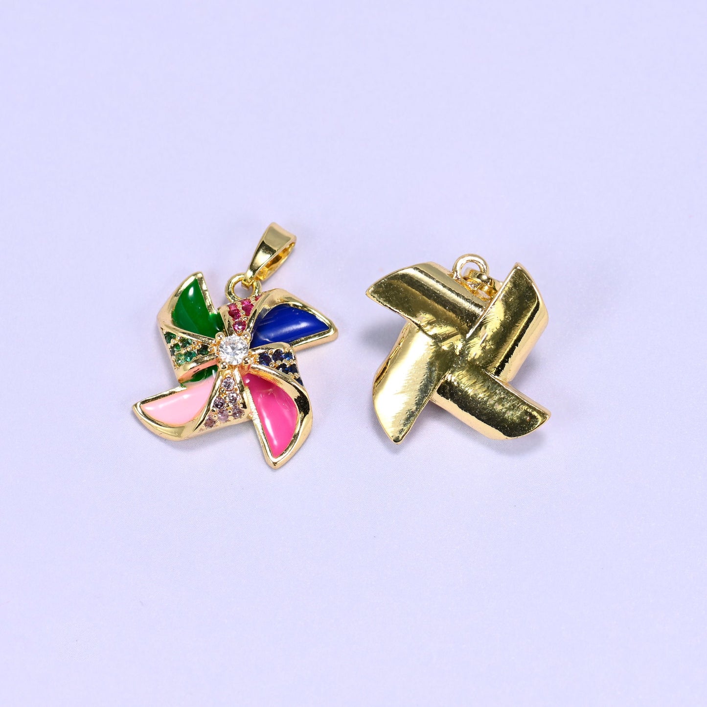 Colorful Windmill Zircon Charms in multicolor enamel