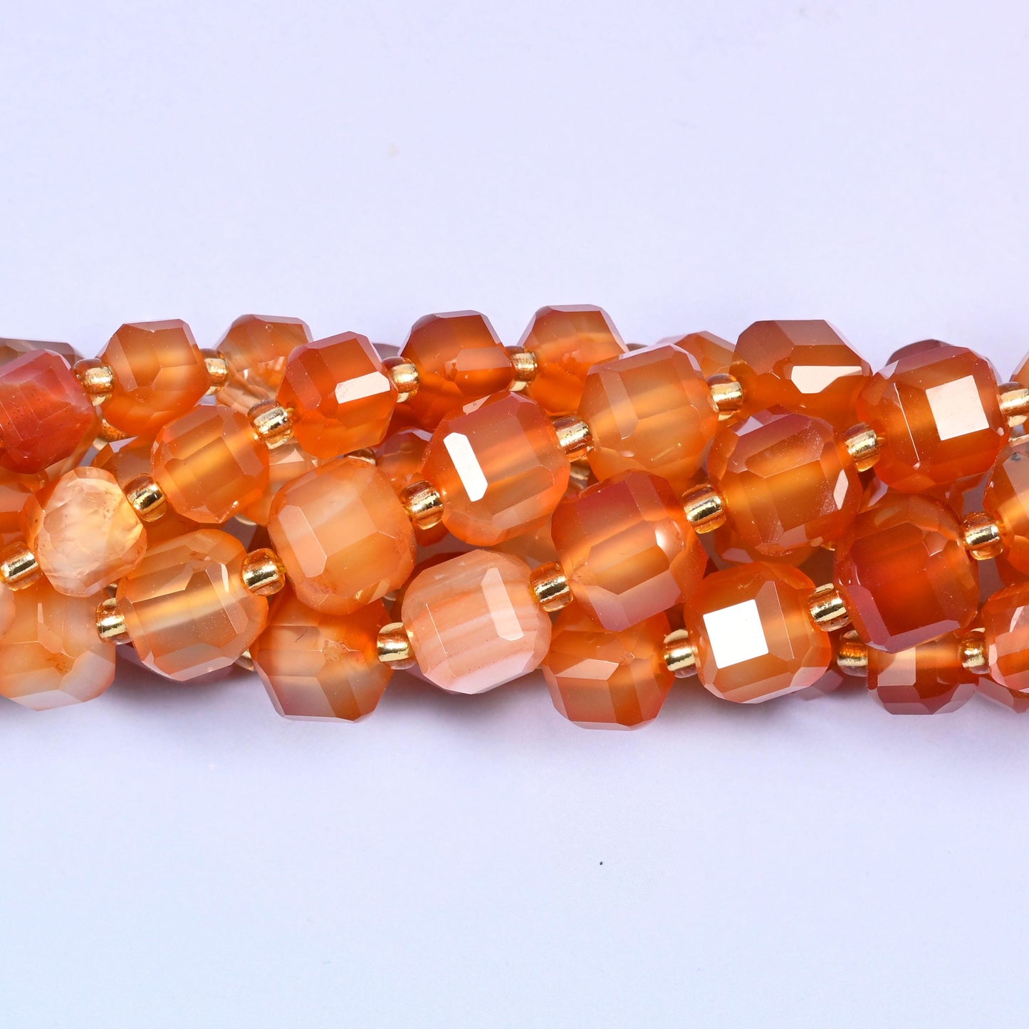 Orange Carnelian Faceted Cube Beads, sold per 15 inch strand